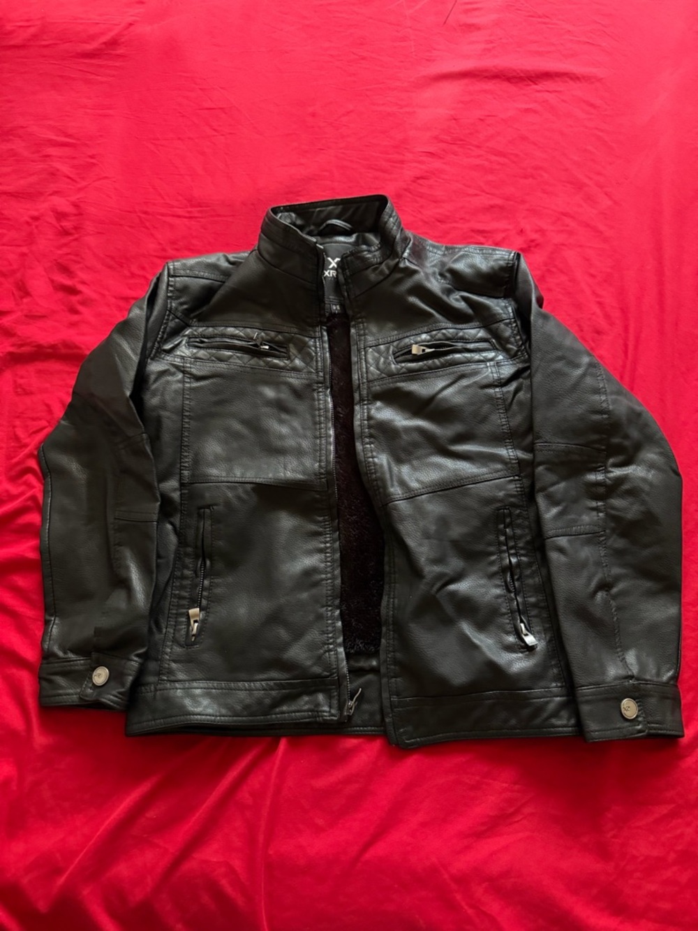 Men's Black Faux Leather Zip Jacket - Classic Biker Style